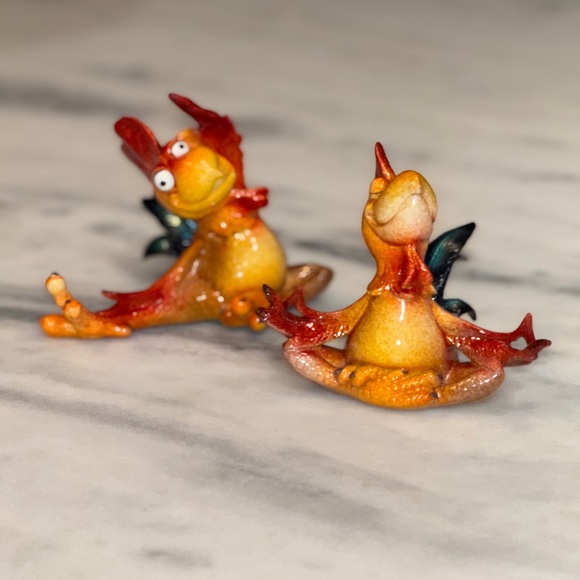 Other - Set of 2 Resin Roosters Yoga Poses